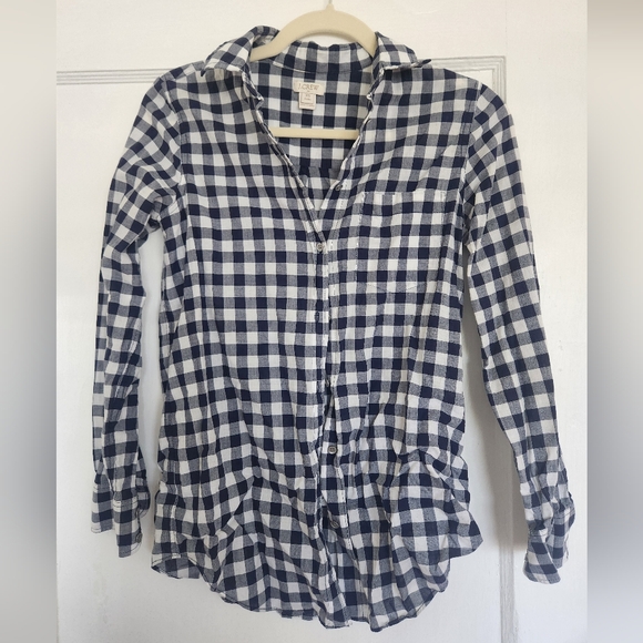 J. Crew Tops - J. Crew blue and white checkered gingham button-up shirt in size Petite XS